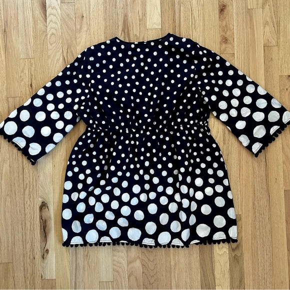 BODEN esmeralda beach kaftan pom pom navy white polka dot size 16 - Picture 10 of 10